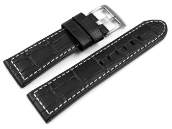 Bracelet de montre à boucle ardillon large-grain croco-noir - 22mm 24 mm