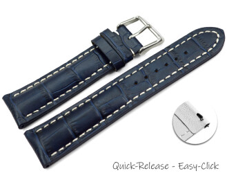 Bracelet montre à dégagement rapide rembourrage épais grain croco navy bleu 18mm 20mm 22mm 24mm