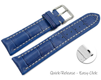 Bracelet montre à dégagement rapide rembourrage épais grain croco bleu 18mm 20mm 22mm 24mm